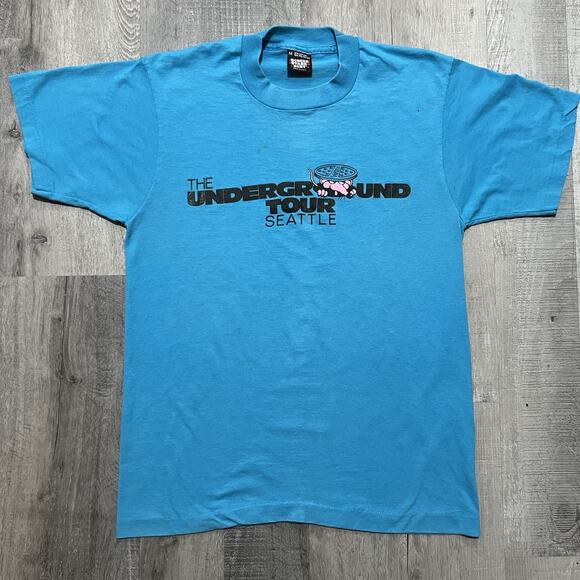 VTG Seattle Underground Tour 90s Blue Sewer Rat Historic Travel T Shirt Unisex M - Picture 1 of 4